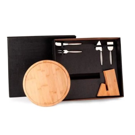 Conjunto para Queijo com Cepo em Bambu / Inox 6 Pçs Personalizado
