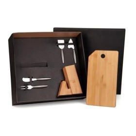 Conjunto para Queijo com Cepo em Bambu / Inox 5 Pçs Personalizado