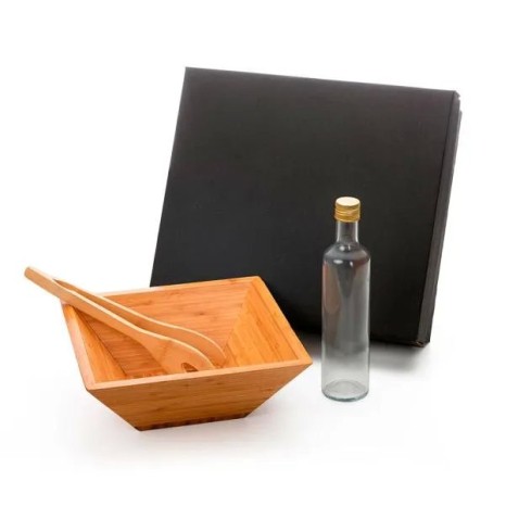 Kit para Salada com Garrafa Bambu / Vidro 3 Pçs Personalizado
