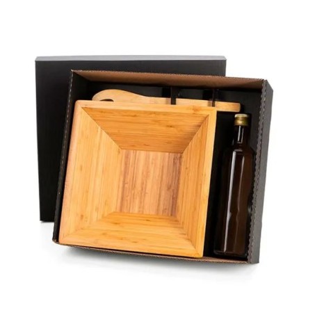 Kit para Salada com Garrafa Bambu / Vidro 3 Pçs Personalizado