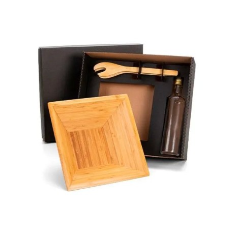 Kit para Salada com Garrafa Bambu / Vidro 3 Pçs Personalizado