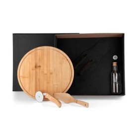 Kit para Pizza com Garrafa Bambu / Inox / Vidro 4 Pçs Personalizado