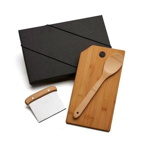 Kit para Cozinha em Bambu / Inox com Espátula Multiuso 3 Pçs Personalizado