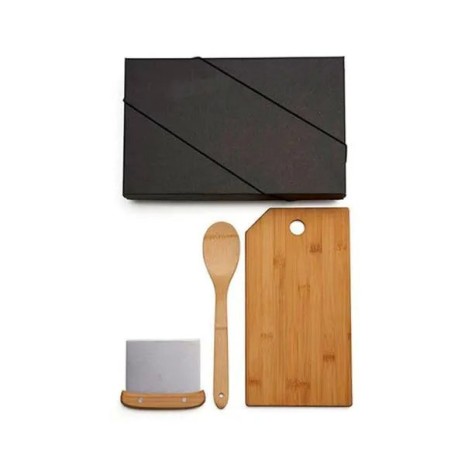 Kit para Cozinha em Bambu / Inox com Espátula Multiuso 3 Pçs Personalizado