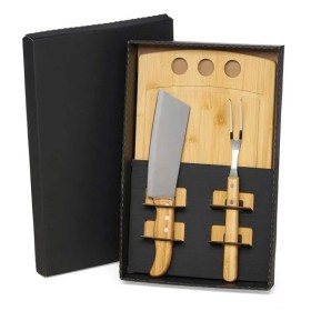 Kit para Churrasco e Cozinha em Bambu / Madeira / Inox 3 Pçs Personalizado