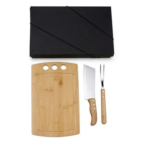 Kit para Churrasco e Cozinha em Bambu / Madeira / Inox 3 Pçs Personalizado