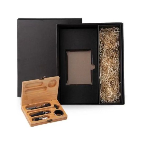 Acessórios para Vinho com Estojo em Bambu e Espaço para Garrafa- 6 Pçs Personalizado