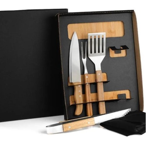 Kit para Churrasco/Hambúrguer com Pegador e Espátula 6 Pçs Personalizado