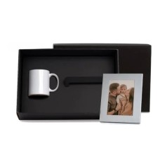 Kit Caneca em Cerâmica Branca e Porta-Retrato em Alumínio 2 Pçs Personalizado