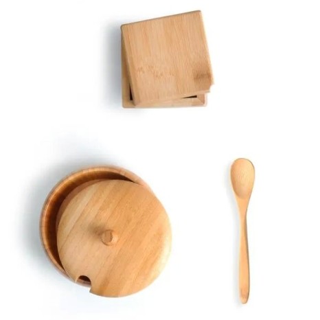 Kit Farinheira e Saleiro em Bambu 3 Pçs Personalizado