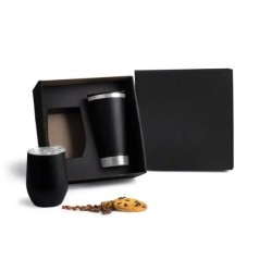 Kit de Copos Térmicos em Aço Inox 340Ml / 500Ml Preto 2 Pçs Personalizado