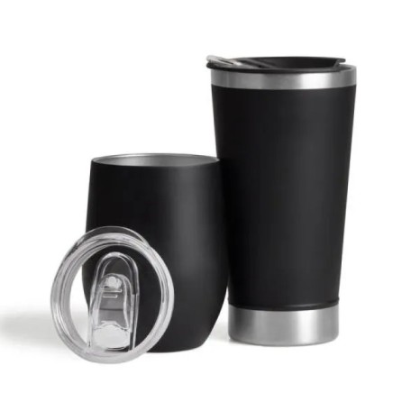 Kit de Copos Térmicos em Aço Inox 340Ml / 500Ml Preto 2 Pçs Personalizado