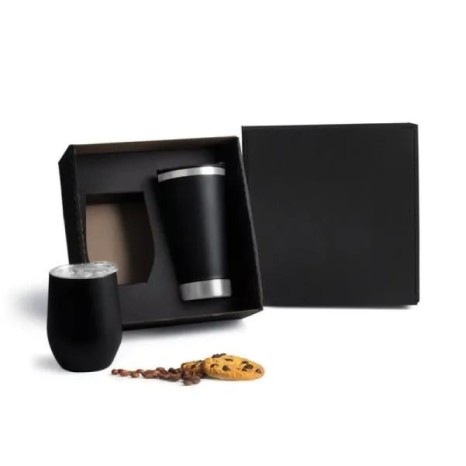 Kit de Copos Térmicos em Aço Inox 340Ml / 500Ml Preto 2 Pçs Personalizado