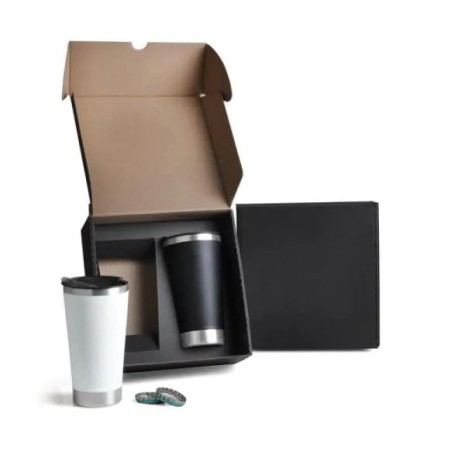 Kit de Copos Térmicos em Aço Inox 500Ml Preto / Branco 2 Pçs Personalizado