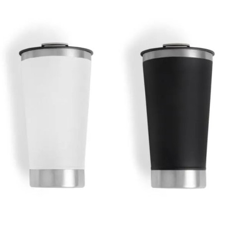 Kit de Copos Térmicos em Aço Inox 500Ml Preto / Branco 2 Pçs Personalizado