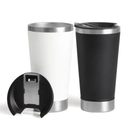 Kit de Copos Térmicos em Aço Inox 500Ml Preto / Branco 2 Pçs Personalizado
