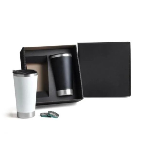 Kit de Copos Térmicos em Aço Inox 500Ml Preto / Branco 2 Pçs Personalizado