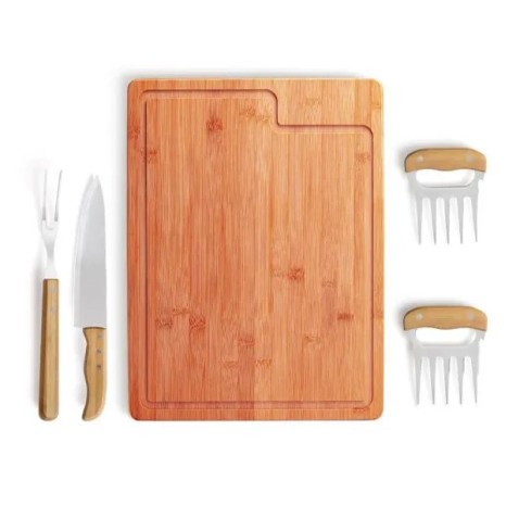 Kit para Churrasco em Bambu / Madeira / Inox 5 Pçs Personalizado