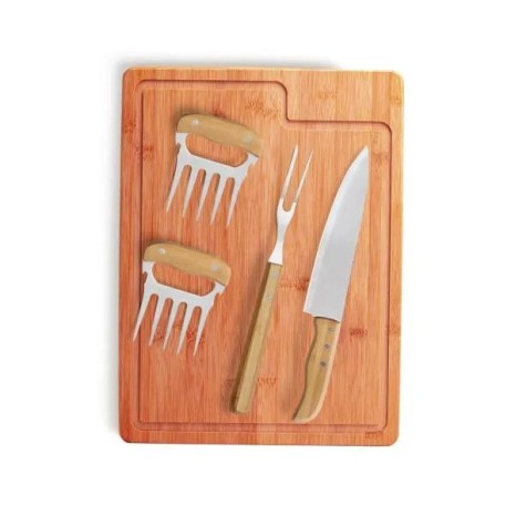 Kit para Churrasco em Bambu / Madeira / Inox 5 Pçs Personalizado