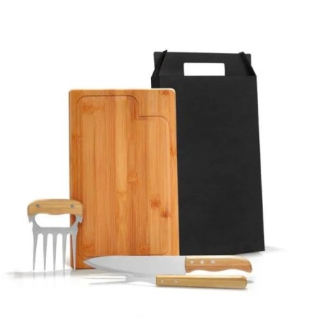 Kit para Churrasco em Bambu / Madeira / Inox 4 Pçs Personalizado