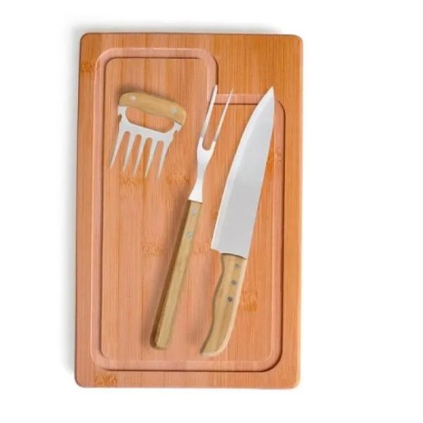 Kit para Churrasco em Bambu / Madeira / Inox 4 Pçs Personalizado