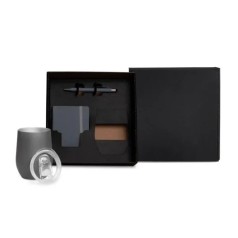 Kit Copo Térmico e Acessórios Cinza 3 Pçs Personalizado