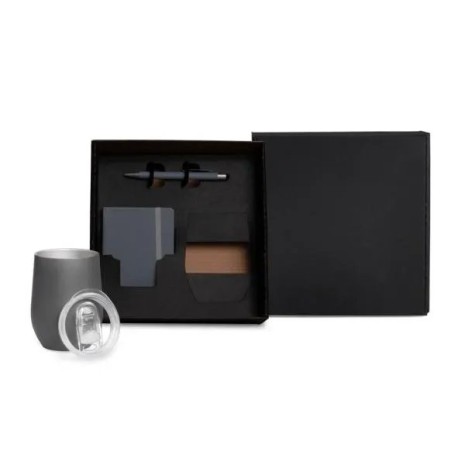 Kit Copo Térmico e Acessórios Cinza 3 Pçs Personalizado