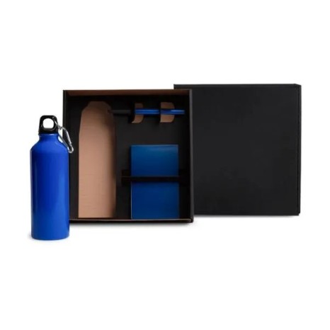 Kit com Squeeze, Caneta e Bloco para Anotações Azul 3 Pçs Personalizado