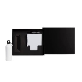 Kit com Squeeze, Caneta e Caderno Branco 3 Pçs Personalizado