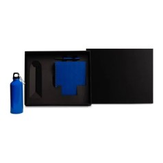 Kit com Squeeze, Caneta e Caderno Azul 3 Pçs Personalizado