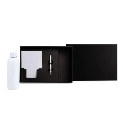 Kit Garrafa, Caderno e Caneta Branco 3 Pçs Personalizado