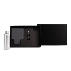 Kit Garrafa, Caderno e Caneta Cinza/Prata 3 Pçs Personalizado