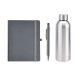 Kit Garrafa, Caderno e Caneta Cinza/Prata 3 Pçs Personalizado