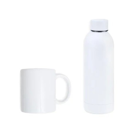 Kit Garrafa e Caneca Branco 2 Pçs Personalizado