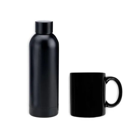 Kit Garrafa e Caneca Preto 2 Pçs Personalizado