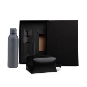 Kit Garrafa e Necessaire Cinza/Preto 2 Pçs Personalizado