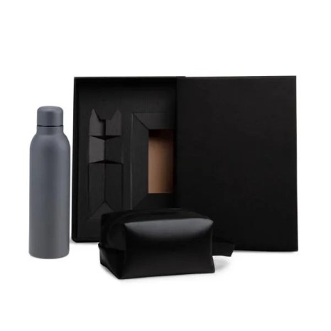 Kit Garrafa e Necessaire Cinza/Preto 2 Pçs Personalizado