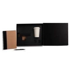 Kit Copo em Fibra de Bambu, Caderno e Caneta Preto 3 Pçs Personalizado