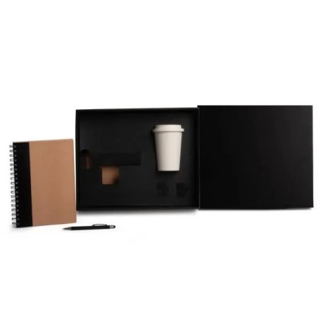 Kit Copo em Fibra de Bambu, Caderno e Caneta Preto 3 Pçs Personalizado