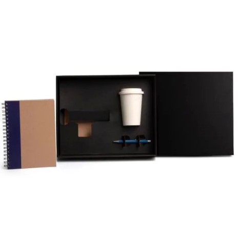 Kit Copo em Fibra de Bambu, Caderno e Caneta Azul 3 Pçs Personalizado