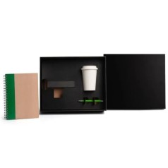 Kit Copo em Fibra de Bambu, Caderno e Caneta Verde 3 Pçs Personalizado