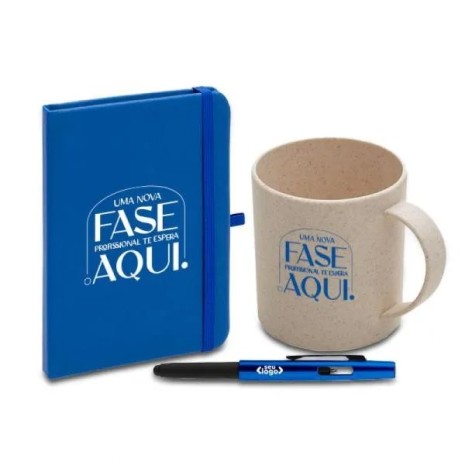 Conjunto Caneca, Caderneta e Caneta 3 Peças Personalizado