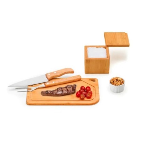 Kit para Churrasco em Bambu / Madeira / Inox 5 Pçs Personalizado