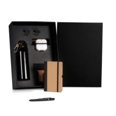 Kit Squeeze, Fone, Caderno e Caneta Preto 4 Pçs Personalizado