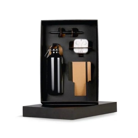 Kit Squeeze, Fone, Caderno e Caneta Preto 4 Pçs Personalizado