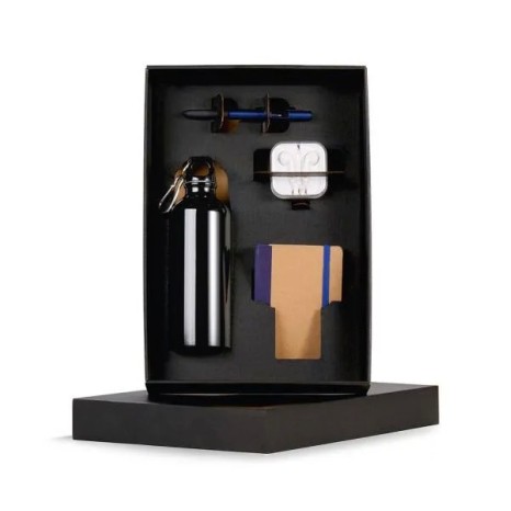 Kit Squeeze, Fone, Caderno e Caneta Azul 4 Pçs Personalizado