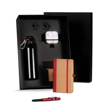 Kit Squeeze, Fone, Caderno e Caneta Vermelho 4 Pçs Personalizado