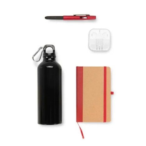 Kit Squeeze, Fone, Caderno e Caneta Vermelho 4 Pçs Personalizado