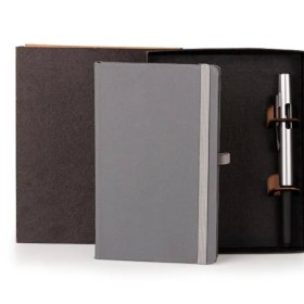 Caderneta para Anotações com Caneta Cinza Personalizada