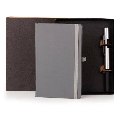 Caderneta para Anotações com Caneta Cinza Personalizada